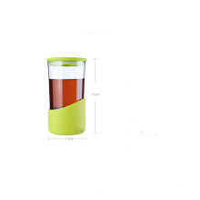 heat resistant glass double wall cup with silicone lid and base